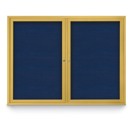 United Visual Products 48"x36" 2-Door Enclosed Outdoor Letterboard, Blue Felt/Gold UV1161D-GOLD-BLUE